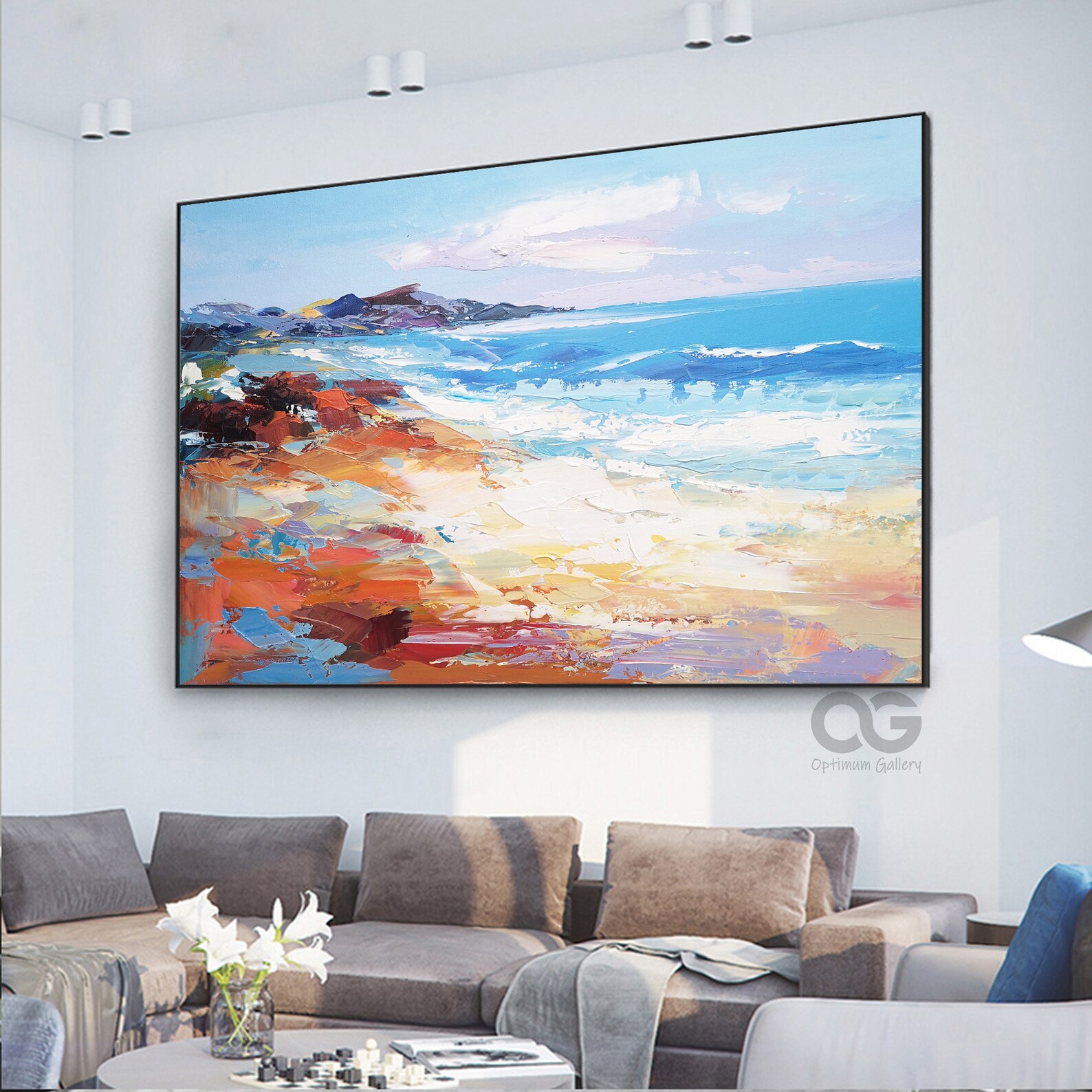 Framed Seaside Wall Art Seaside Painting Abstract Seascapes Etsy