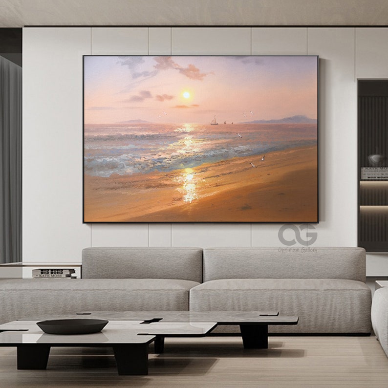 Framed Beach Sunset Painting Acrylic Beach Scene Painting on - Etsy