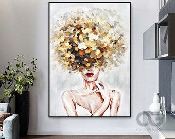 Large Faceless Portrait Painting Abstract Lady Painting Woman Face Artwork Original Wall Art Figurative Canvas Art Framed Woman Canvas Decor