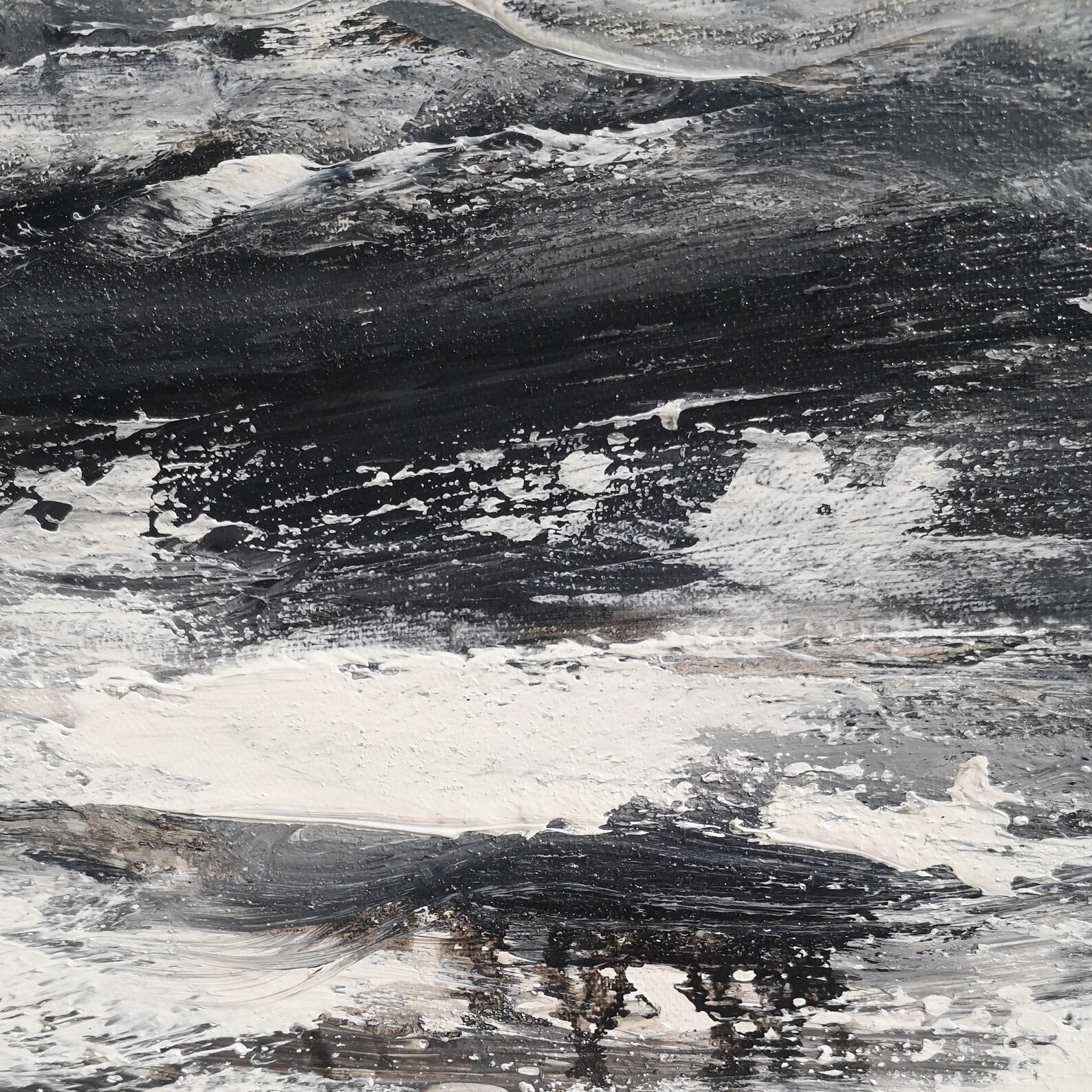 Black And White Beach Painting Large Abstract Ocean Art Etsy