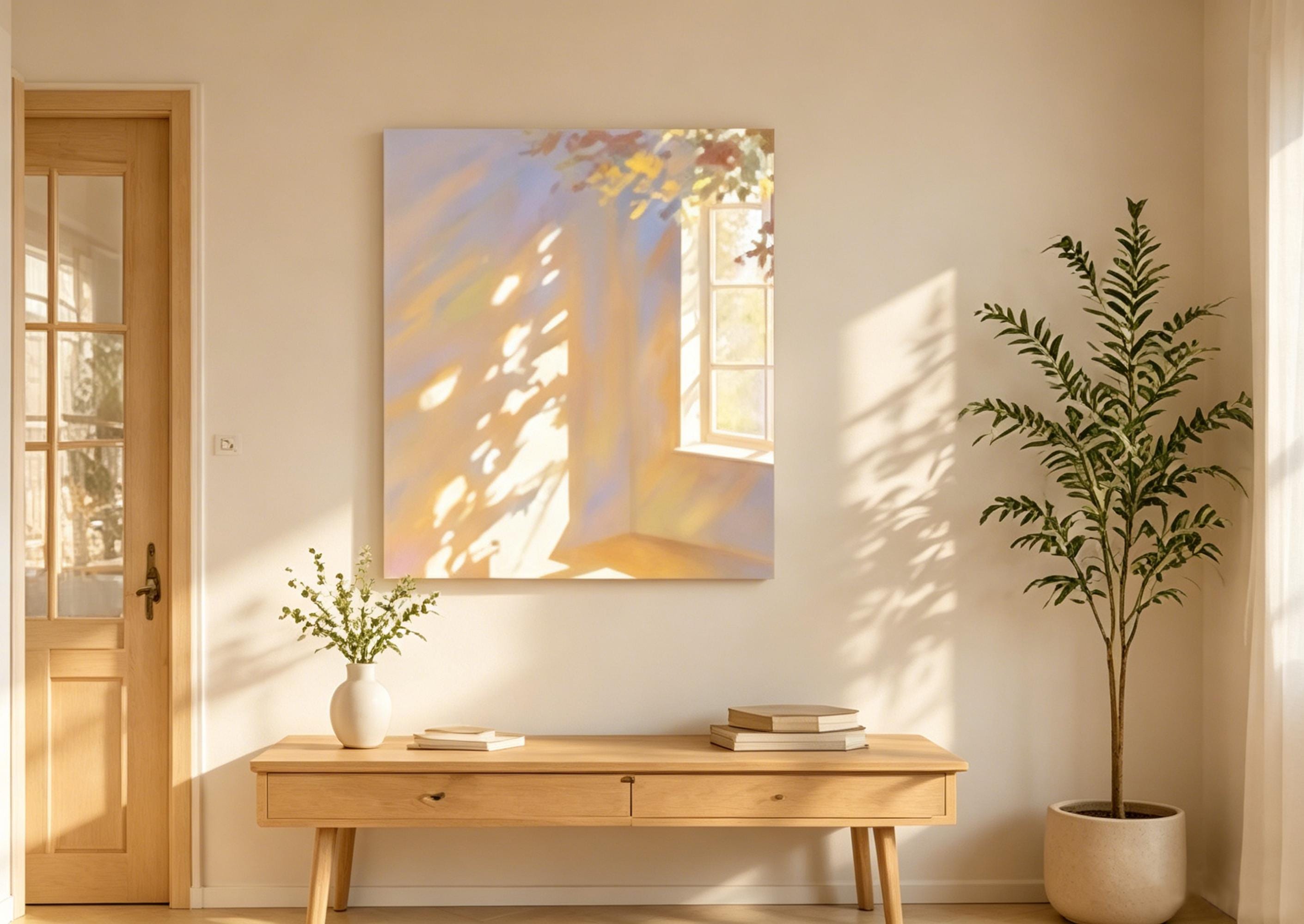 Sunlight Window Abstract Painting: Soft Pastel Minimalist Canvas Wall ...