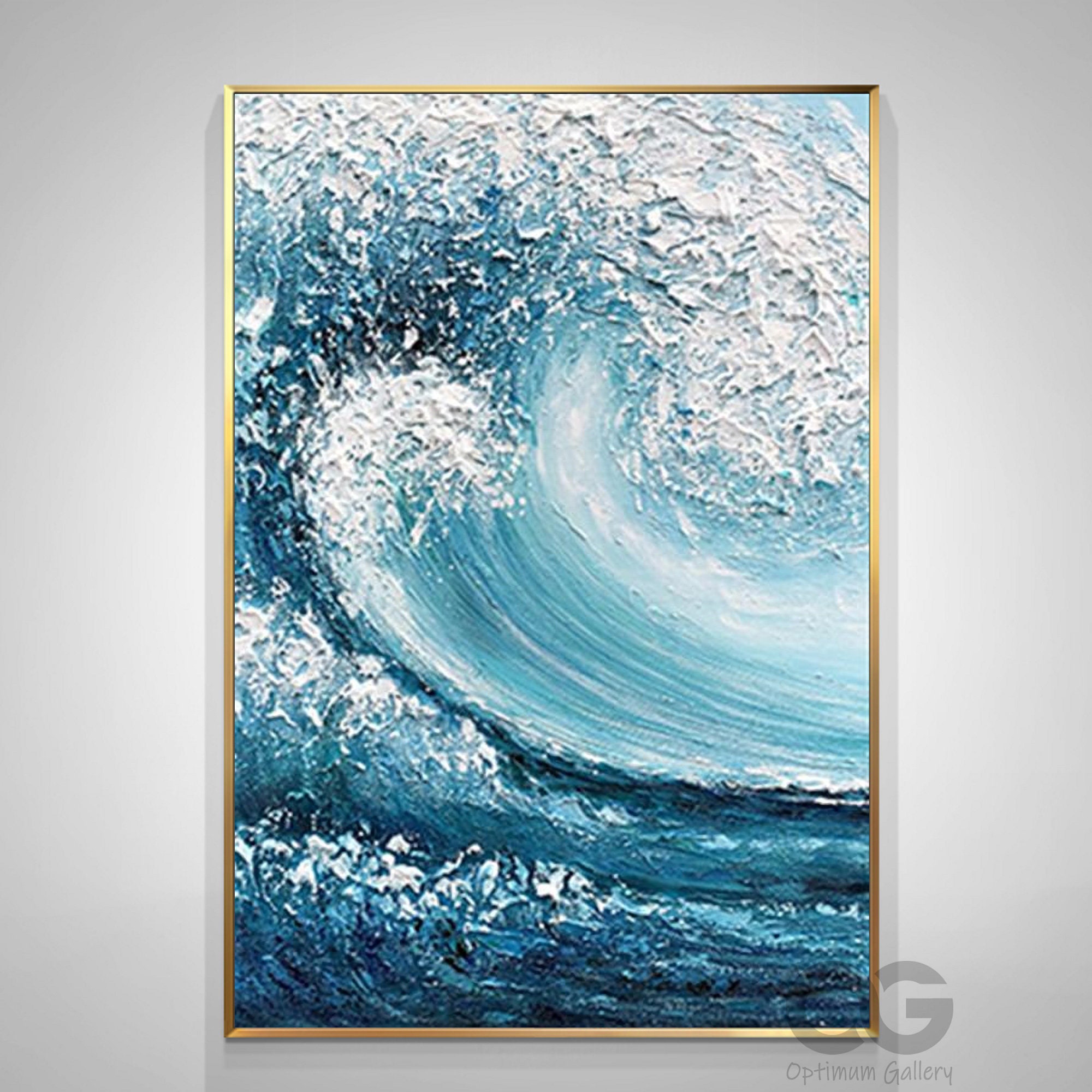 Texture Blue Wave Acrylic Painting Framed Ocean Wave Painting Etsy