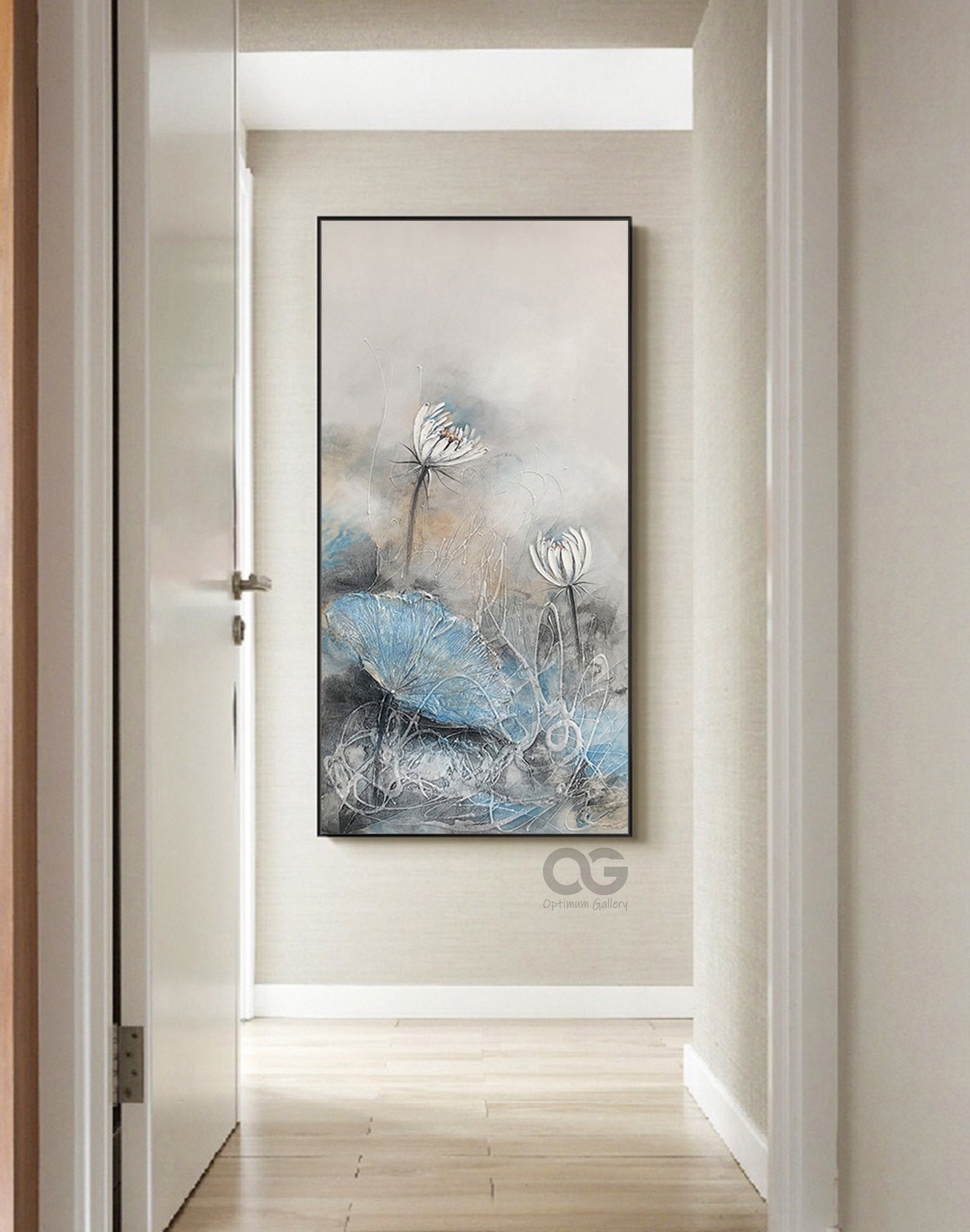 Original Modern Lotus Flower Painting Acrylic Large White - Etsy