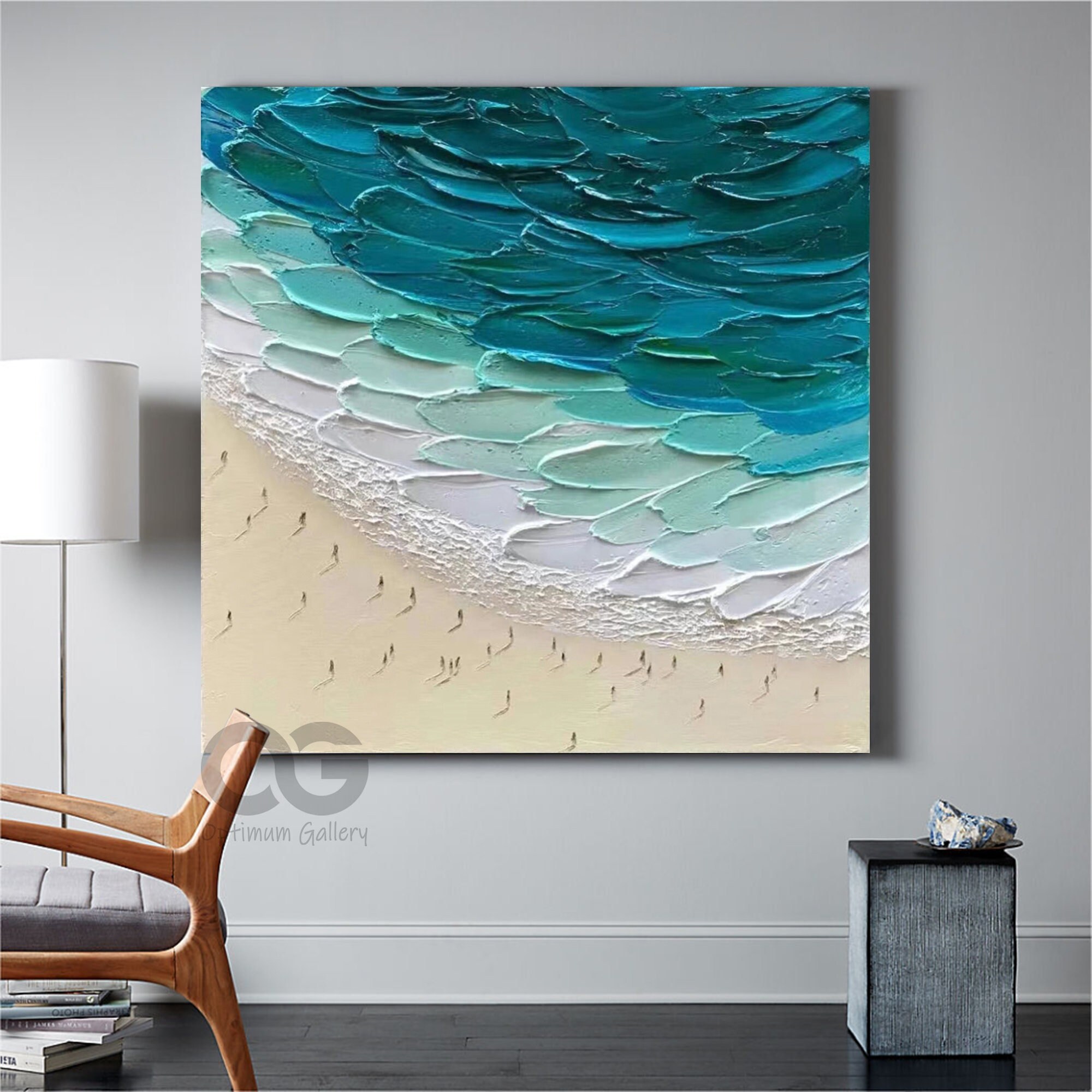 Framed Minimalist Green Ocean Canvas for Contemporary Spaces