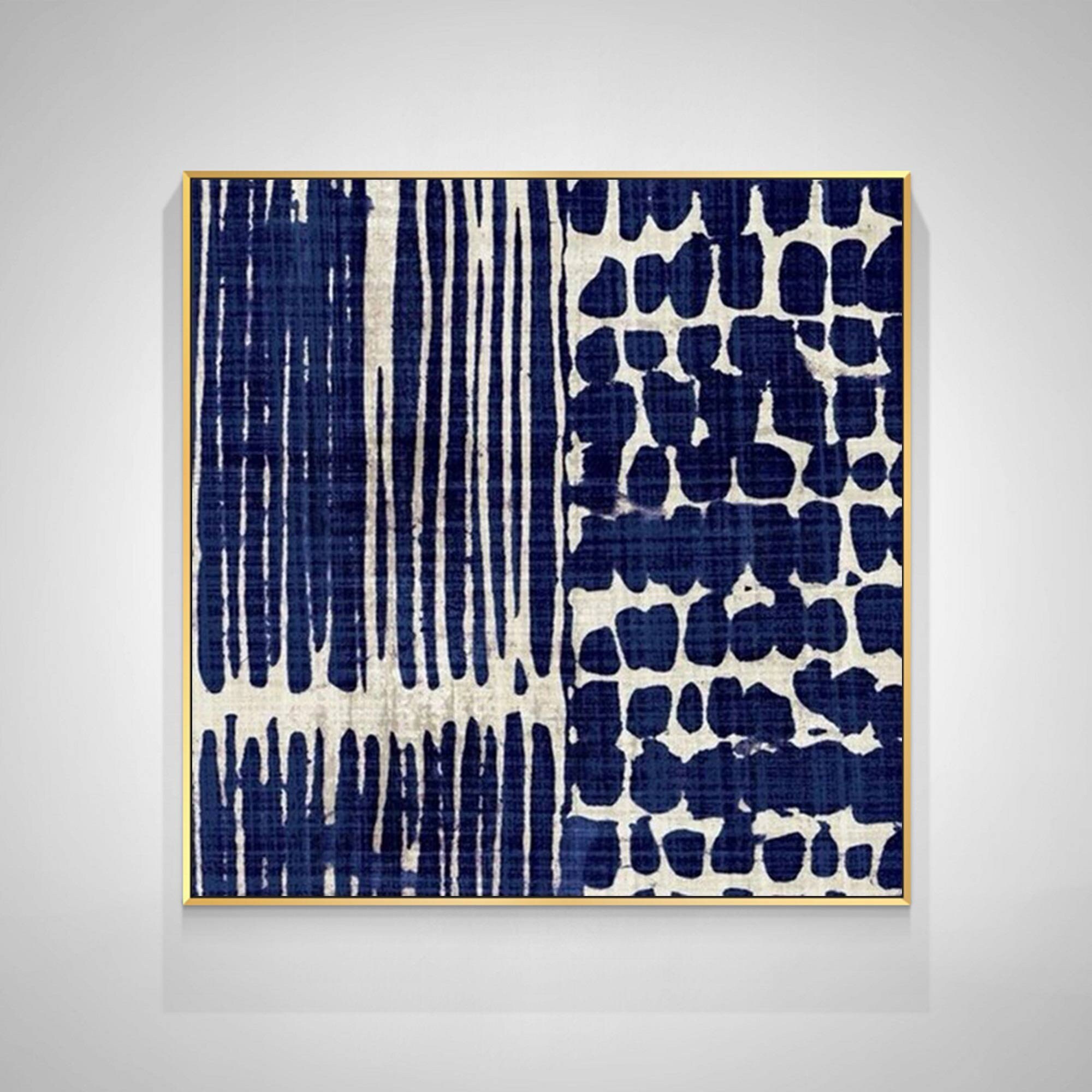 Original Abstract Canvas Art Large Navy Blue Painting Beige Textured ...
