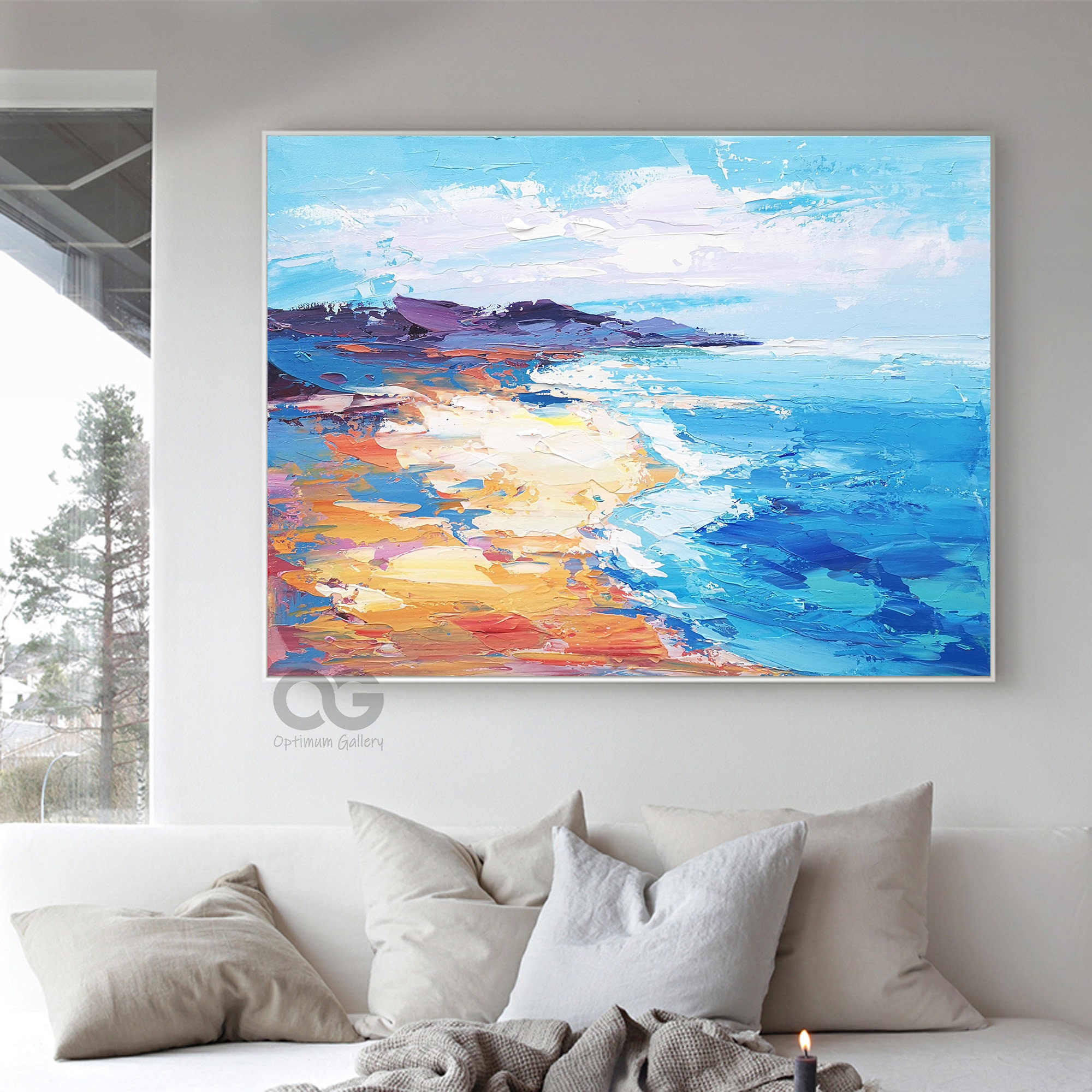 Abstract Coastal Painting Original Coastal Wall Art Framed Etsy
