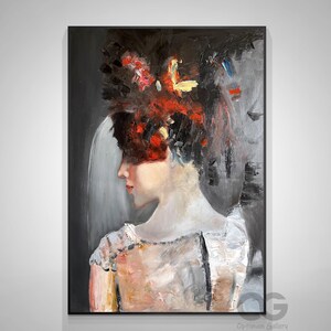 Large Abstract Lady Painting Woman Face Artwork Original Wall Art ...