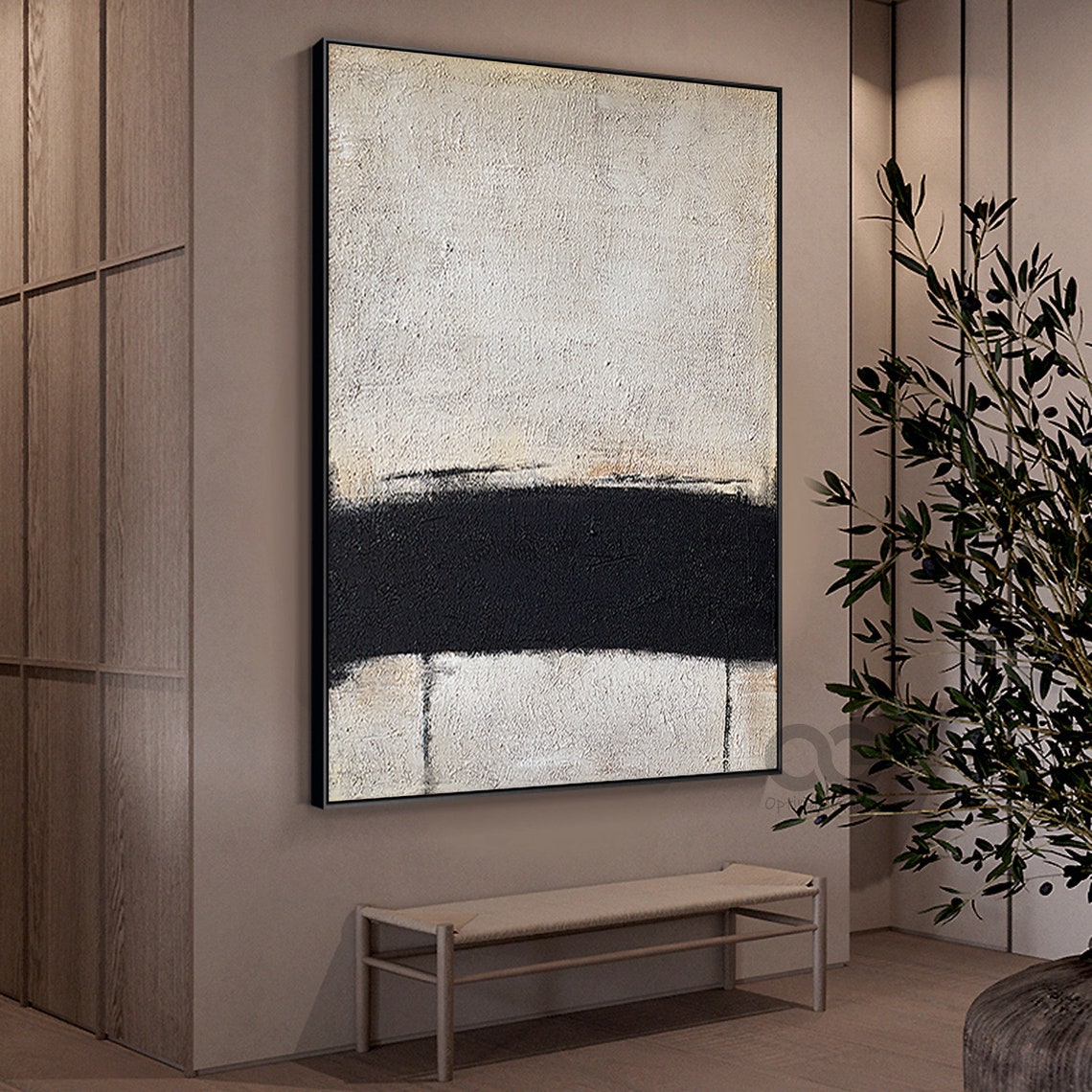Original Beige and Black Wall Art Large Modern Abstract Painting ...