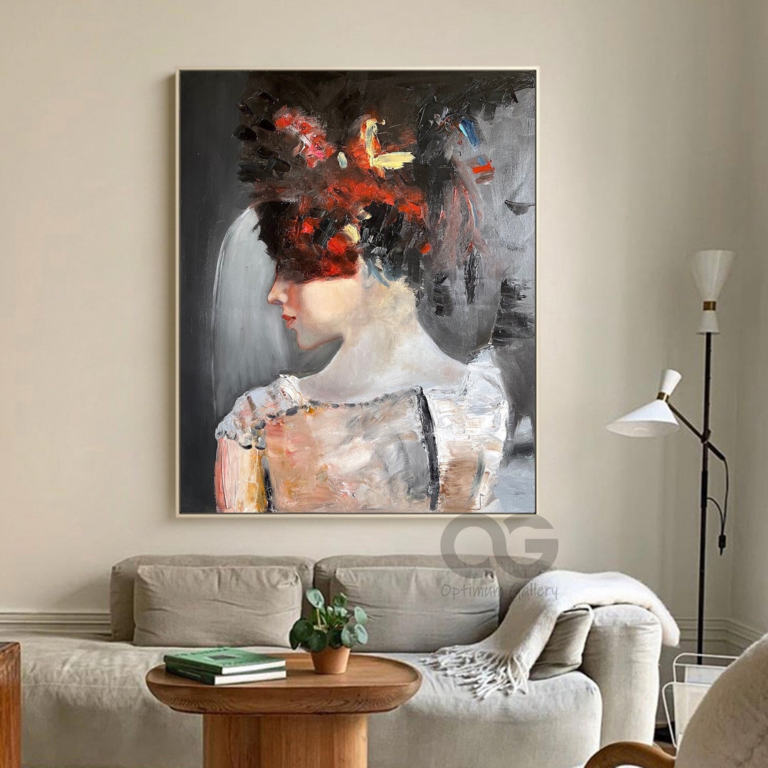 Large Abstract Lady Painting Woman Face Artwork Original Wall Art ...