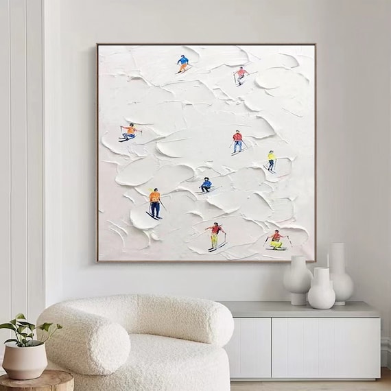 冬のスポーツ絵画 アート作品 サイン入り 虚ろ