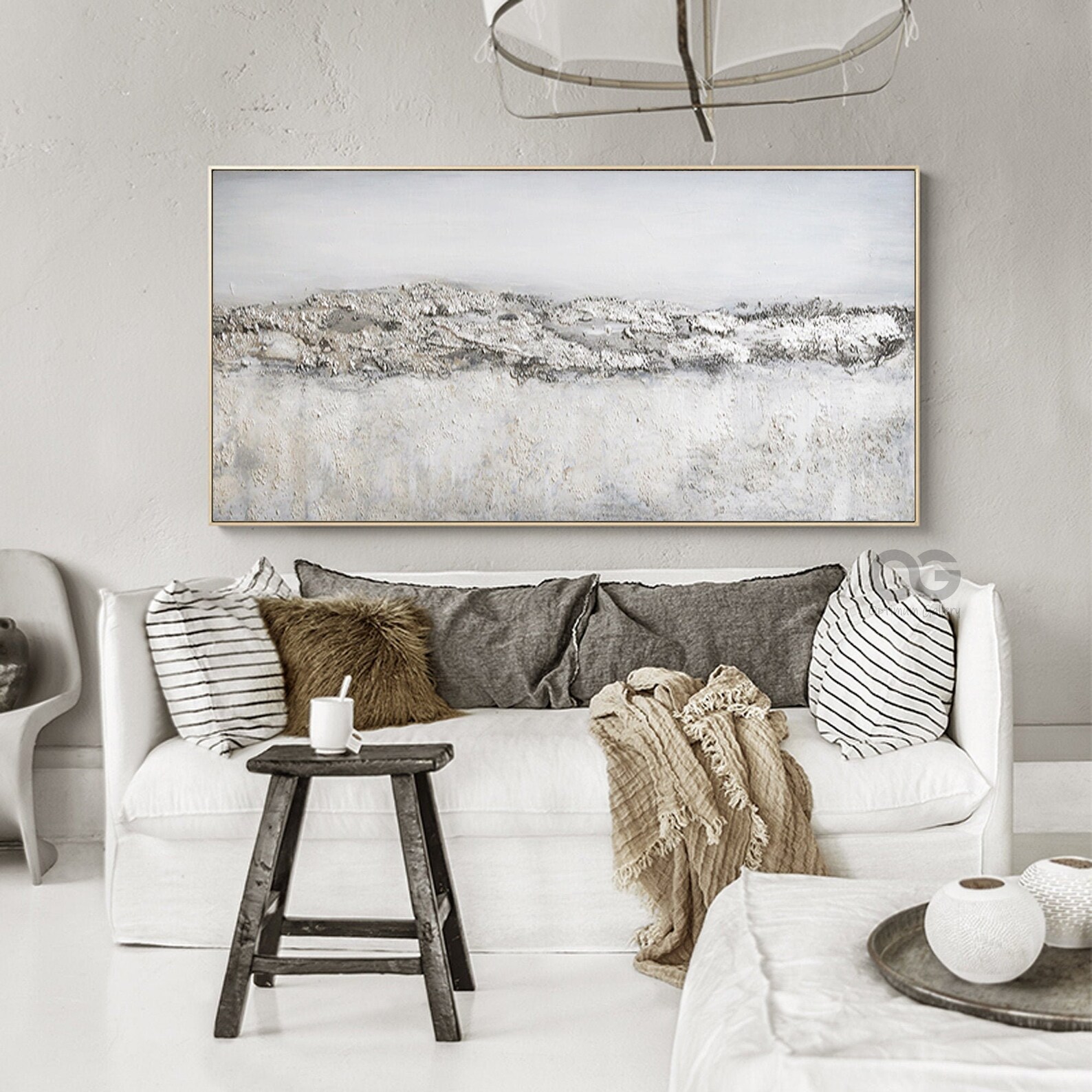 Abstract White Wall Art Framed Textured Landscape Wall Art Etsy