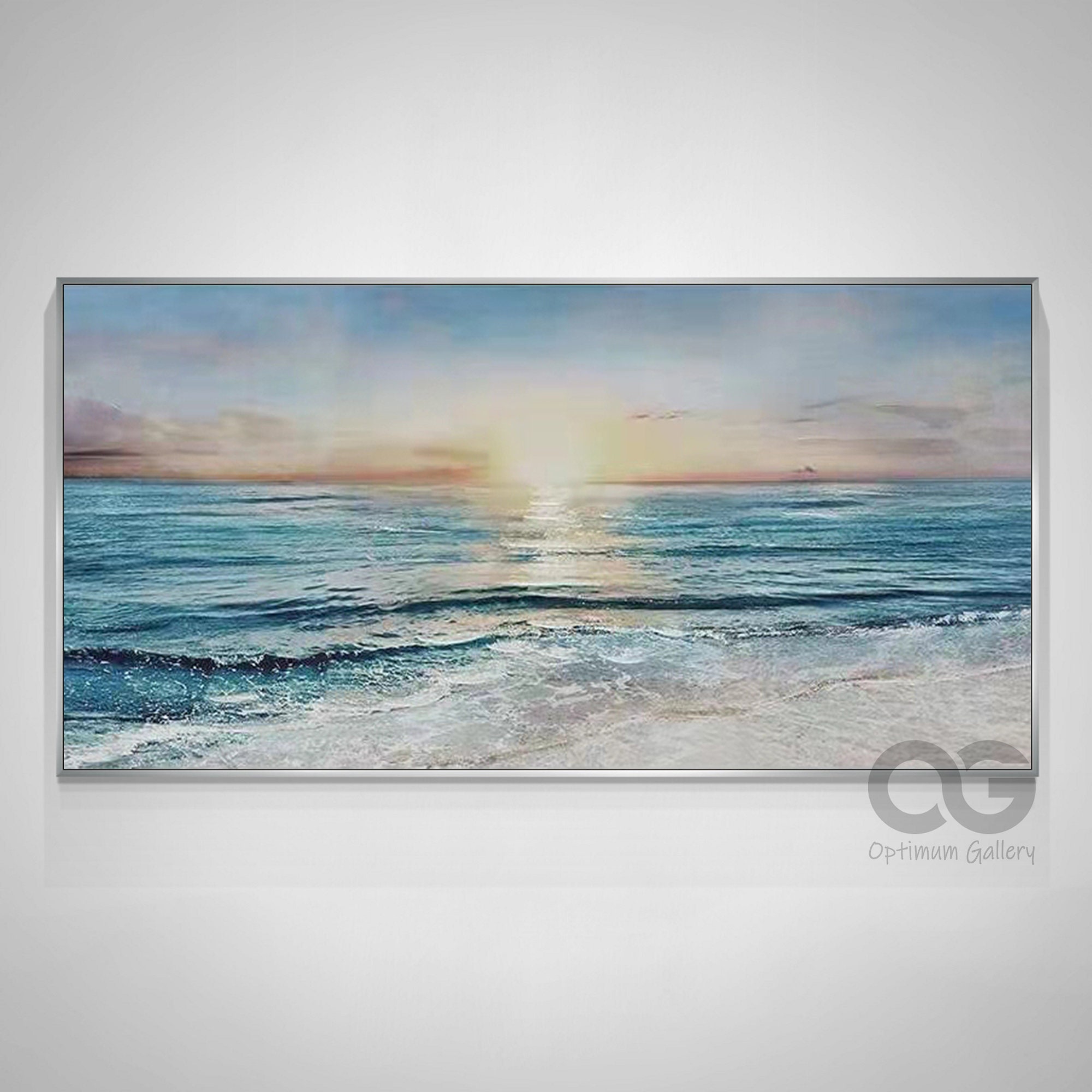 Framed Abstract Ocean Sunset Painting, Large Seascape Canvas Art - Etsy UK