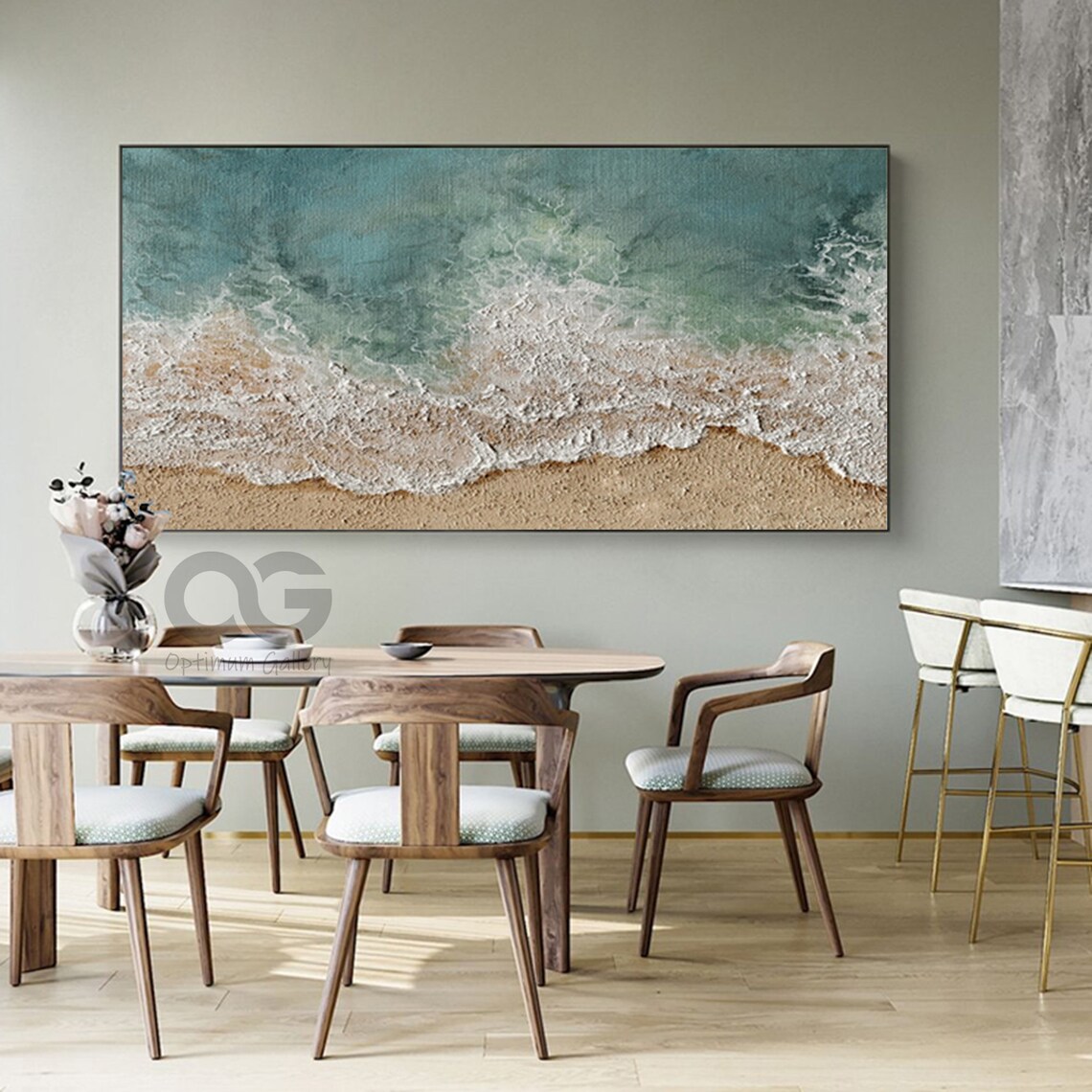 Large 3D Textured Coastal Wall Art Framed Green Beach Painting - Etsy