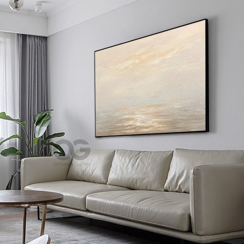 Big ocean shops sunset painting beach painting coastal painting Large wall art blue abstract painting beige abstract wall art canvas sky painting