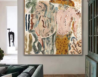 Original Textured Abstract Painting: Figurative Surreal Nature Canvas Decor