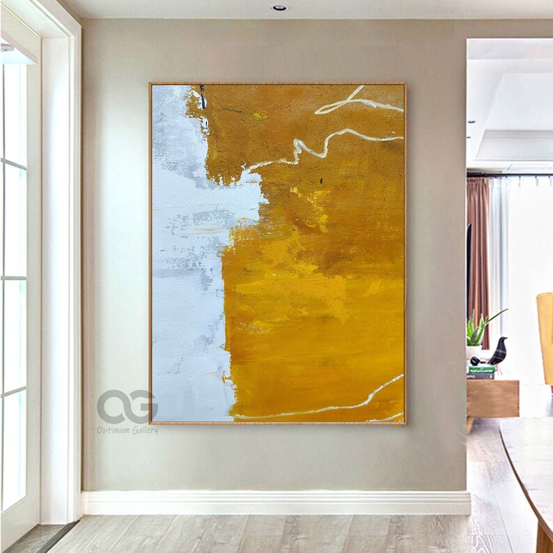 Oversized Abstract Minimalist Yellow Painting Minimalist Painting Acrylic Abstract Canvas Art Extra Large Modern Yellow Wall Art For Bedroom
