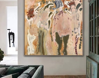 Textured Abstract Portrait Canvas Art: Earthy Tones, Bohemian Style, Statement Wall Decor