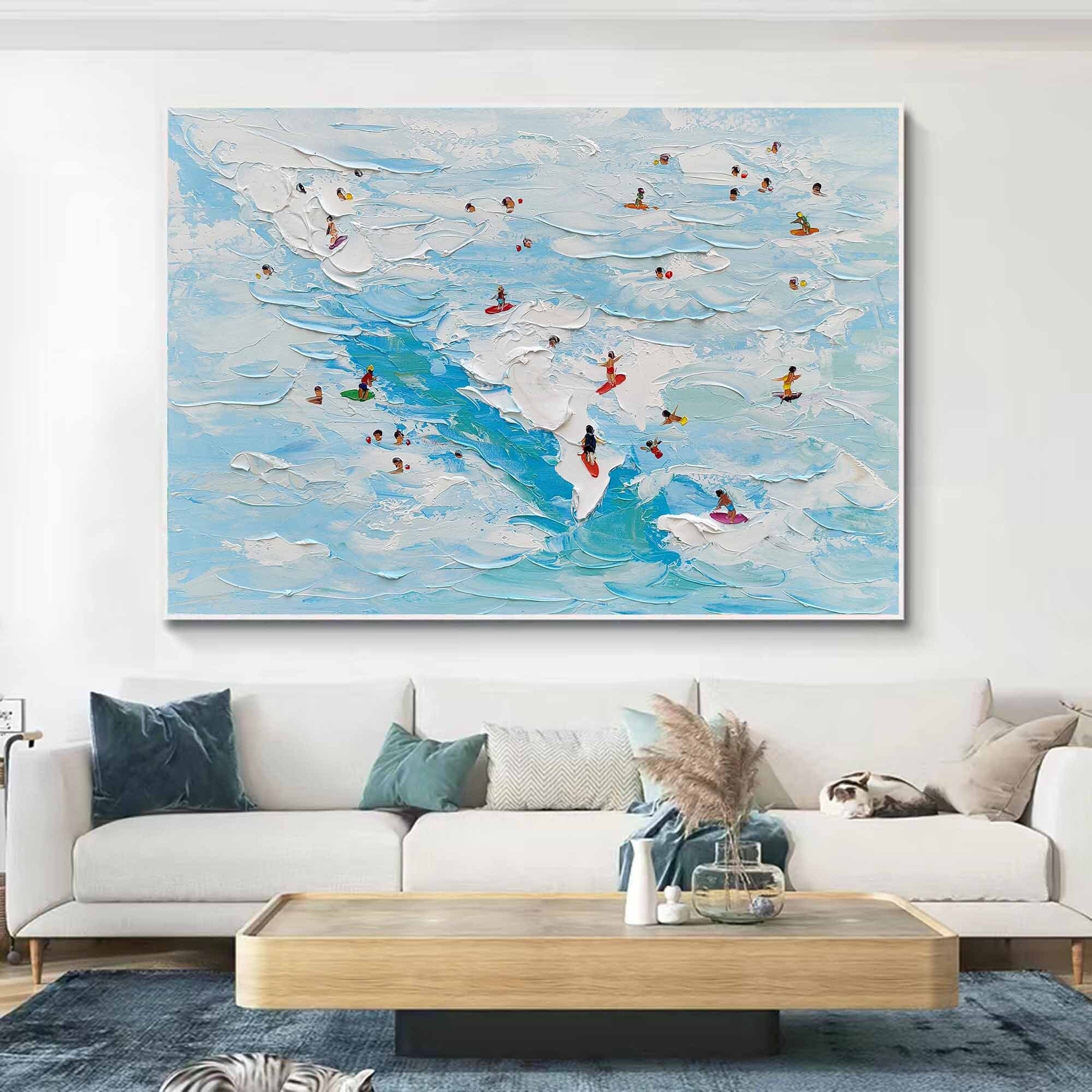 Large Textured Ocean Art for Living Rooms