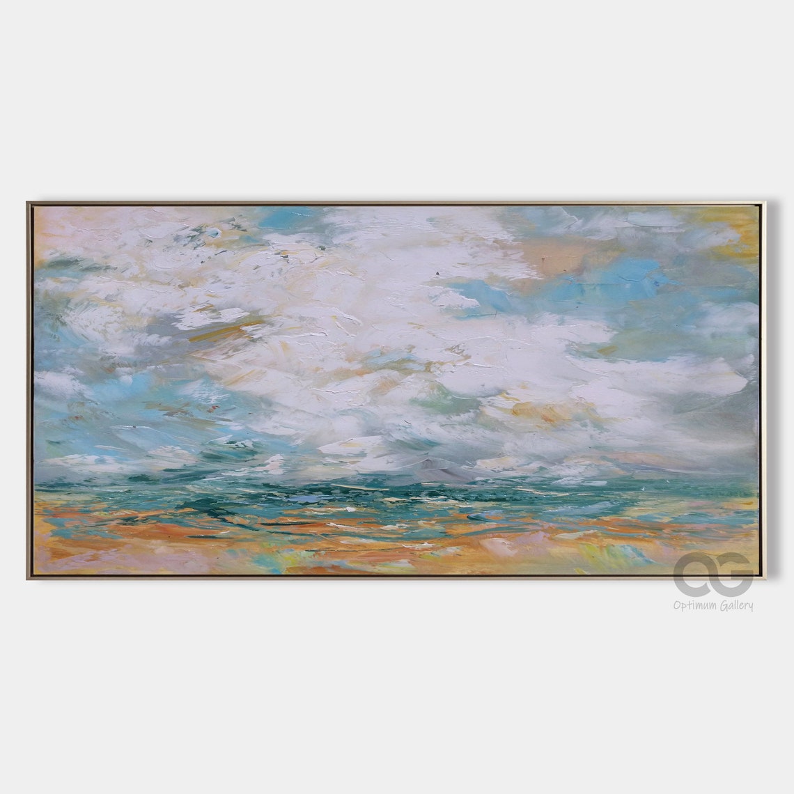 Large Abstract Beach Painting Sky and Cloud Painting Green Etsy
