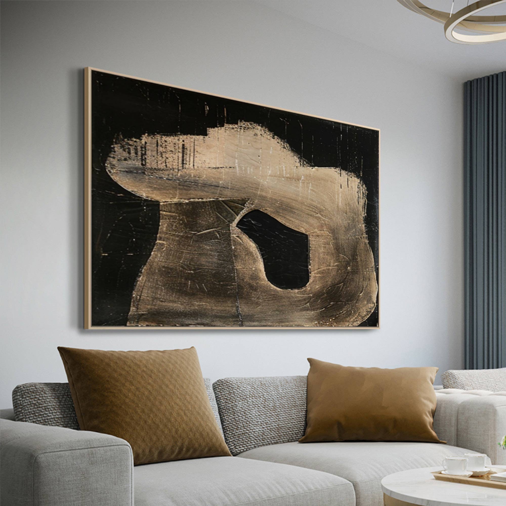 Large Black Textured Wall Art Brown Black Minimalist Painting Wabi-sabi ...