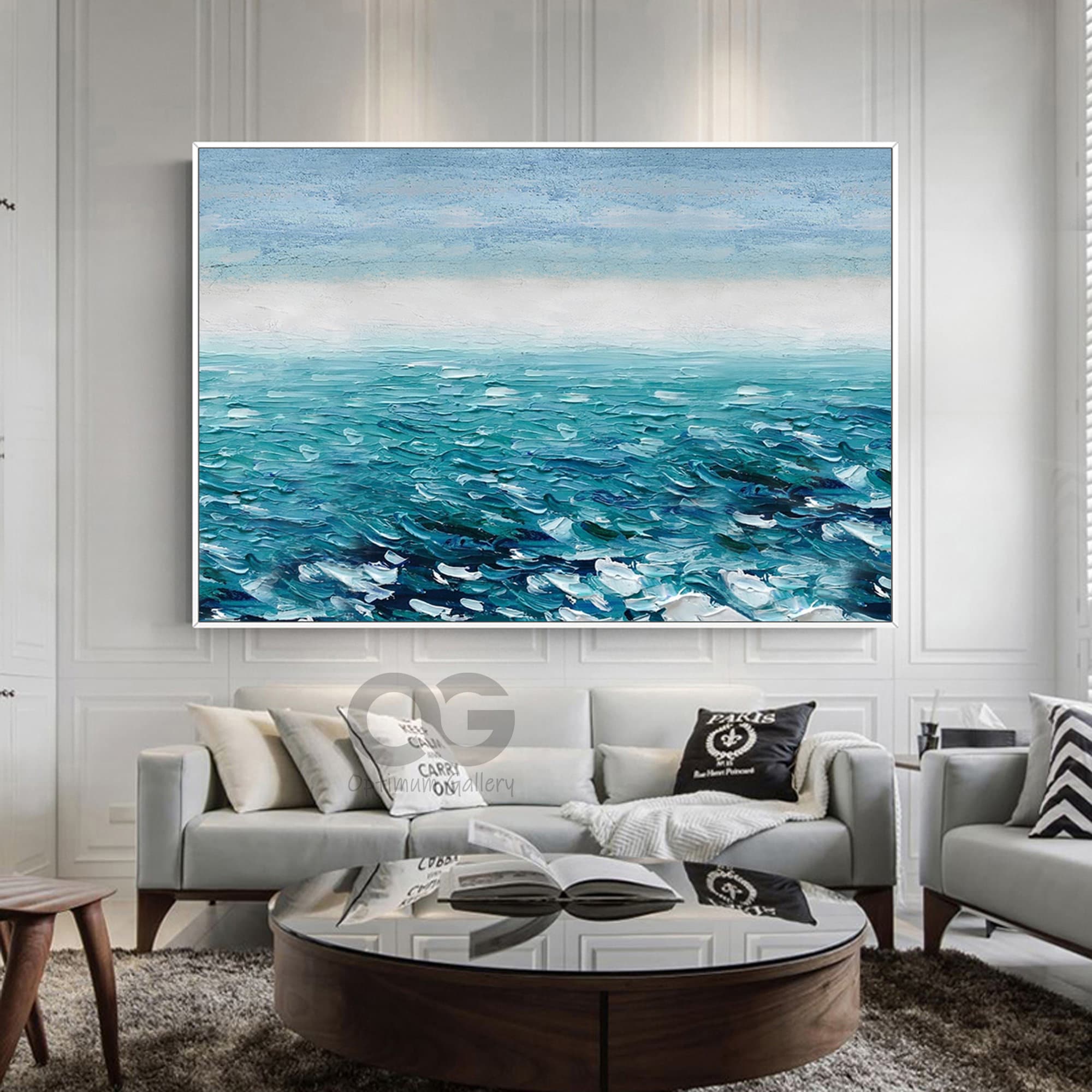 Framed Large Ocean Canvas Art Textured Abstract Wave Canvas  Etsy