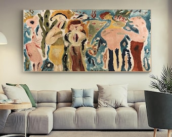 Abstract Figurative Oil Painting: Surrealist Dreamscape, Eclectic Bohemian Decor, Earthy Tones Canvas