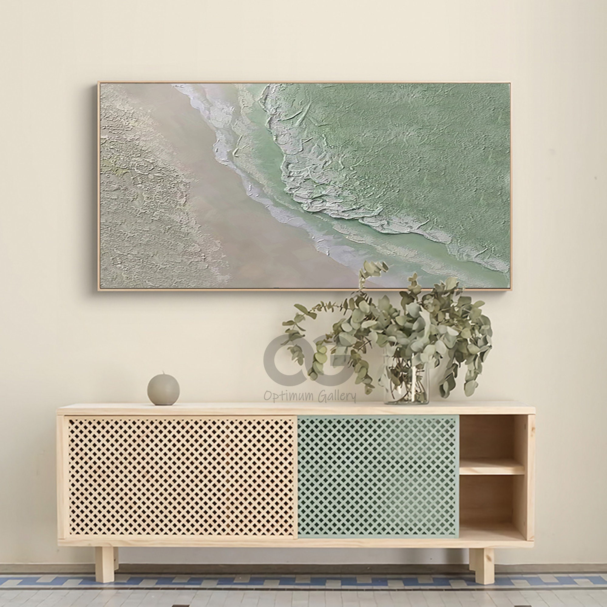 Large Green Coastal Wall Decor Abstract Green Beach Painting Etsy Australia