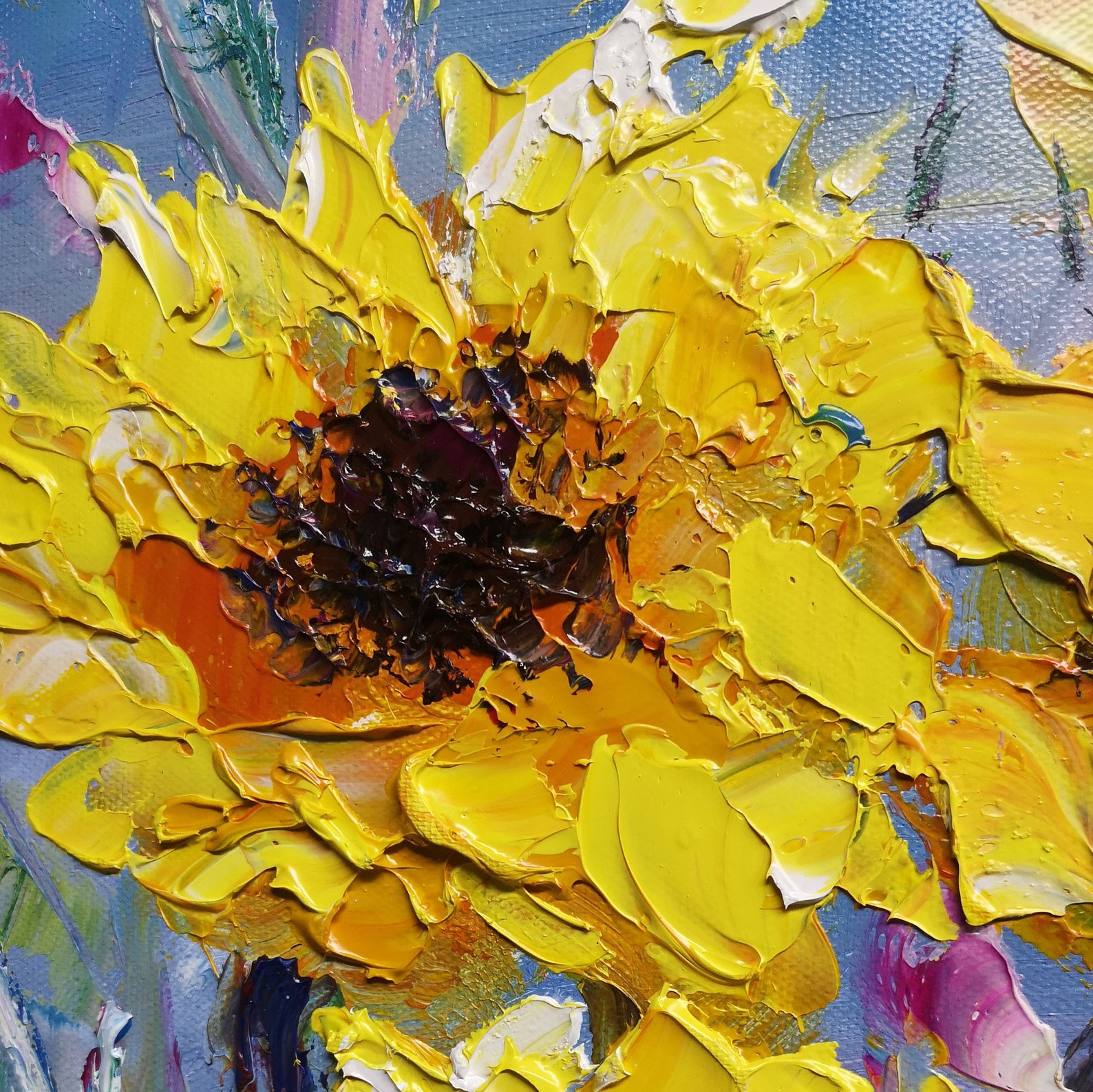 Sunflower Acrylic Canvas Painting Large Yellow Flower Etsy