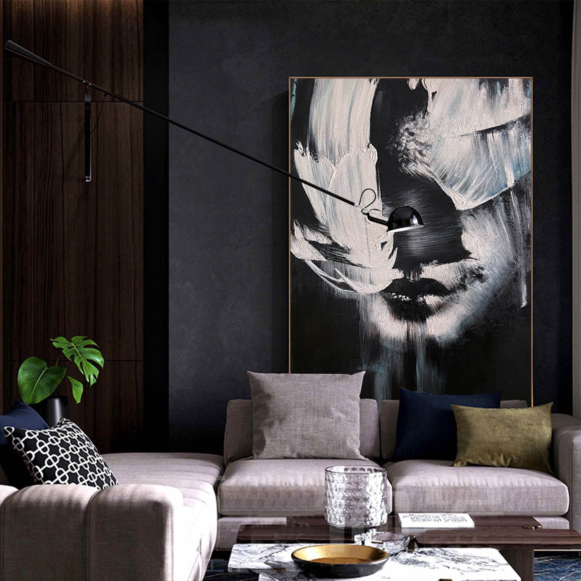 Black and White Painting Large Abstract Lady Painting Woman Face ...