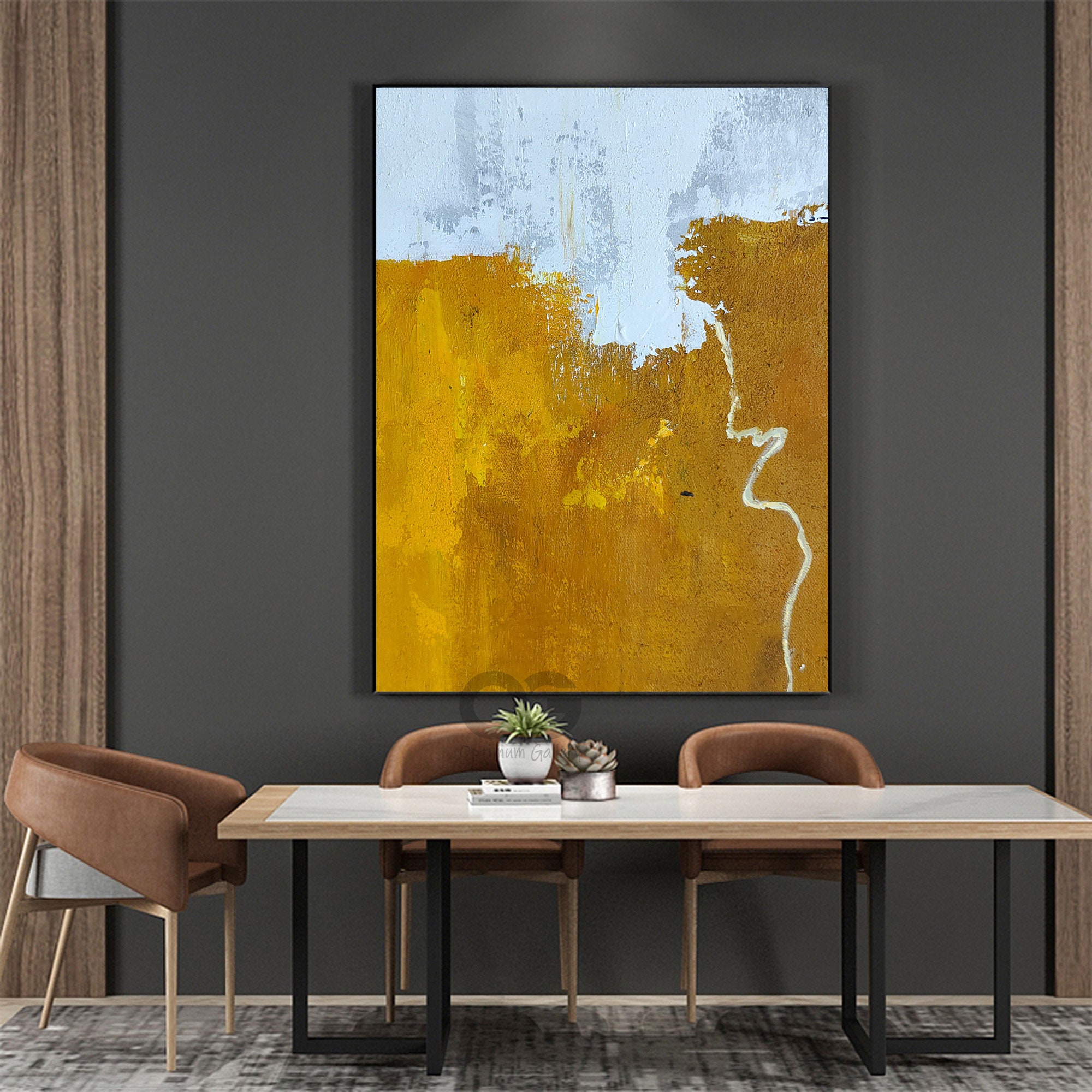 Large Minimalist Abstract Painting Yellow and White Canvas Art Etsy