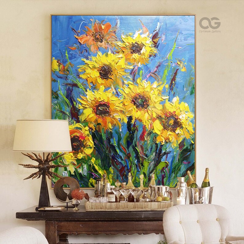 Sunflower Wall Painting Large Floral Canvas Art Abstract Etsy
