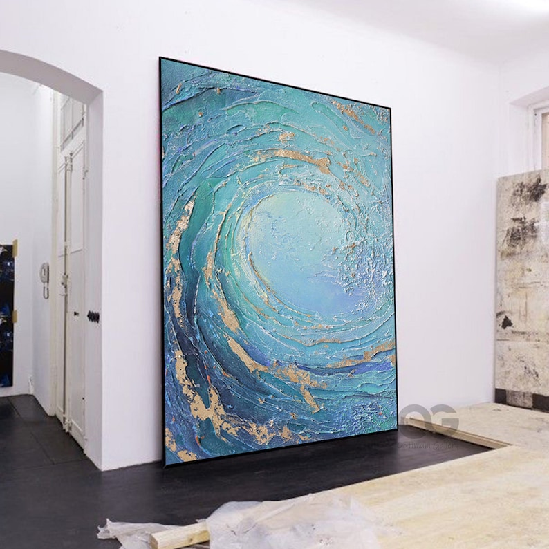 Blue Huge Wave Oil Painting On Canvas Large Abstract Ocean image 1