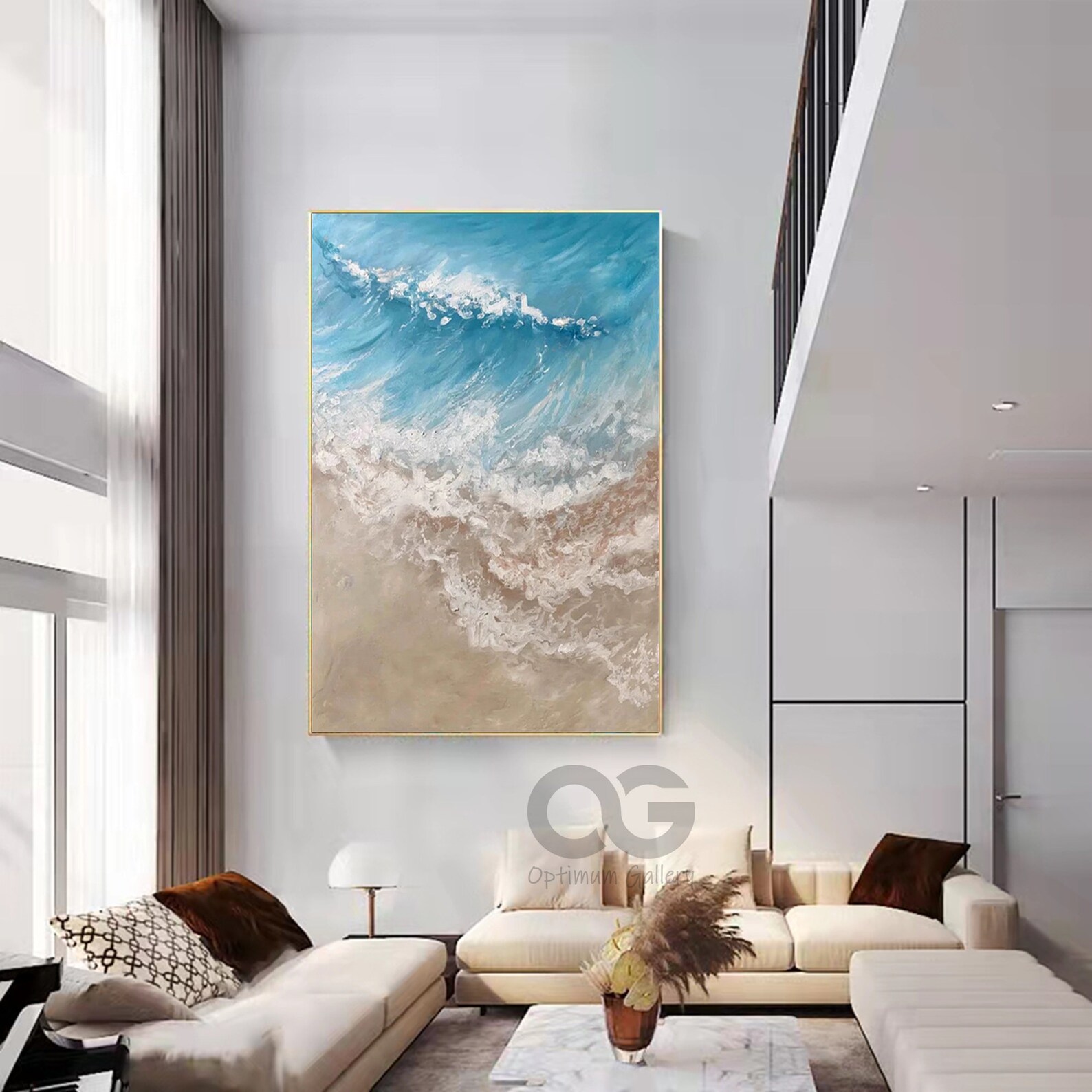 Large Abstract Beach Wall Art Abstract Blue Wave Canvas Etsy