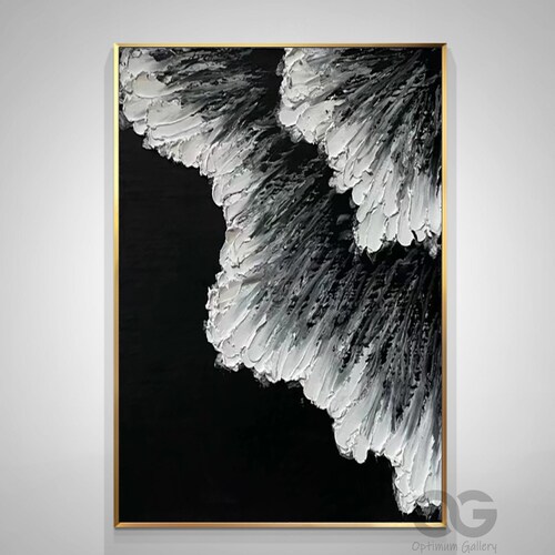 Black and White Ocean Art Black Beach shops Abstract Painting White Wave Art Black&White 3D Textured Art Black Wall Art Modern Pastel Room Decor
