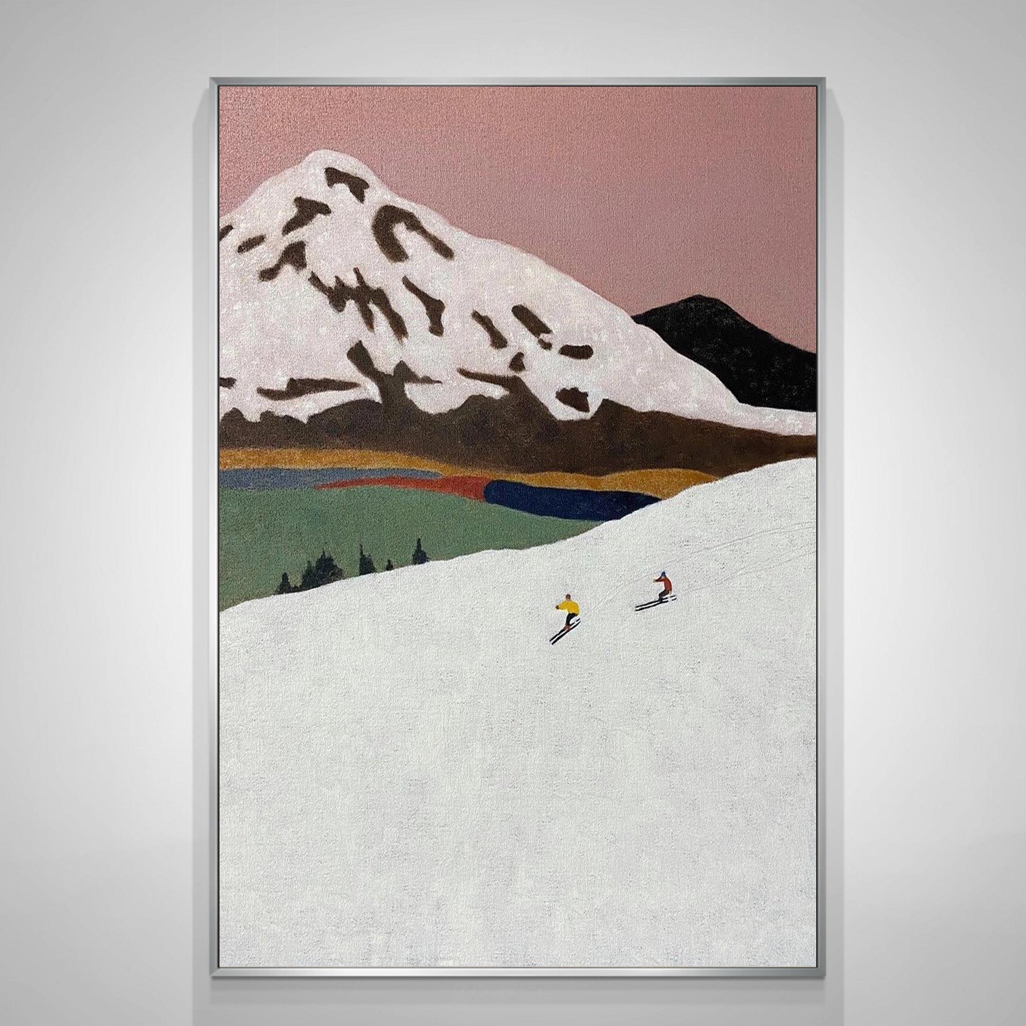 Vintage Ski Painting, Winter Snow Mountain Landscape Art - Etsy