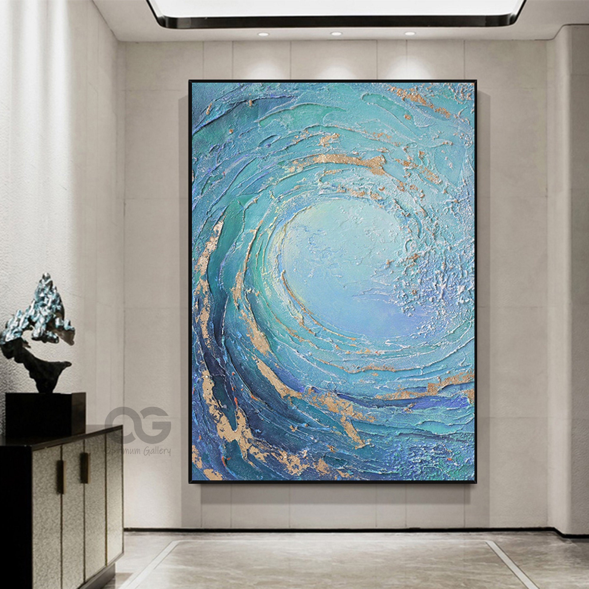 Framed Blue Wave Acrylic Painting