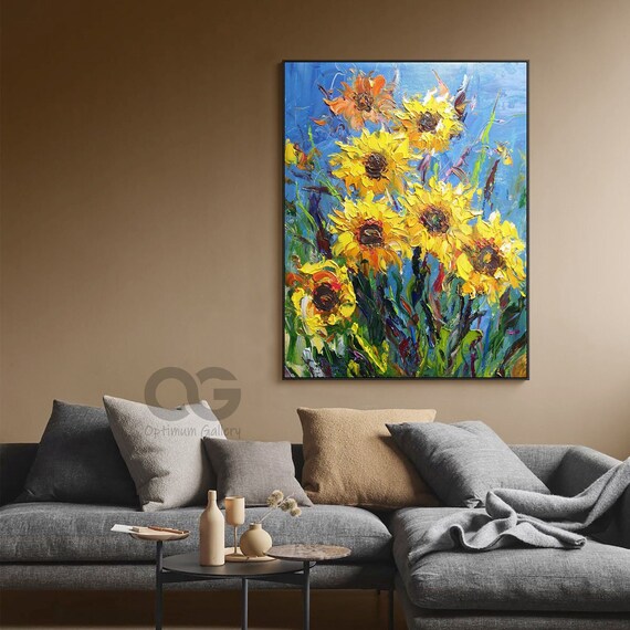 Sunflower Wall Painting Large Floral Canvas Art Abstract | Etsy