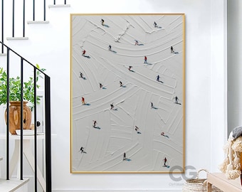 Ski Sport Painting Skiing on Snow Art Custom Painting Textured Wall Art Personalized Gift For Skier Snowy Mountain Art Gift Idea Home Decor