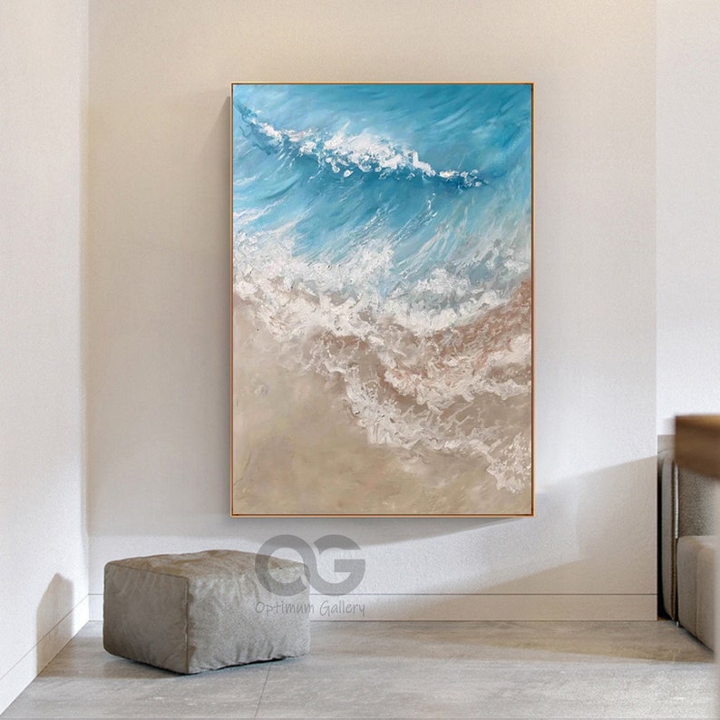 Large Abstract Beach Wall Art Abstract Blue Wave Canvas Etsy