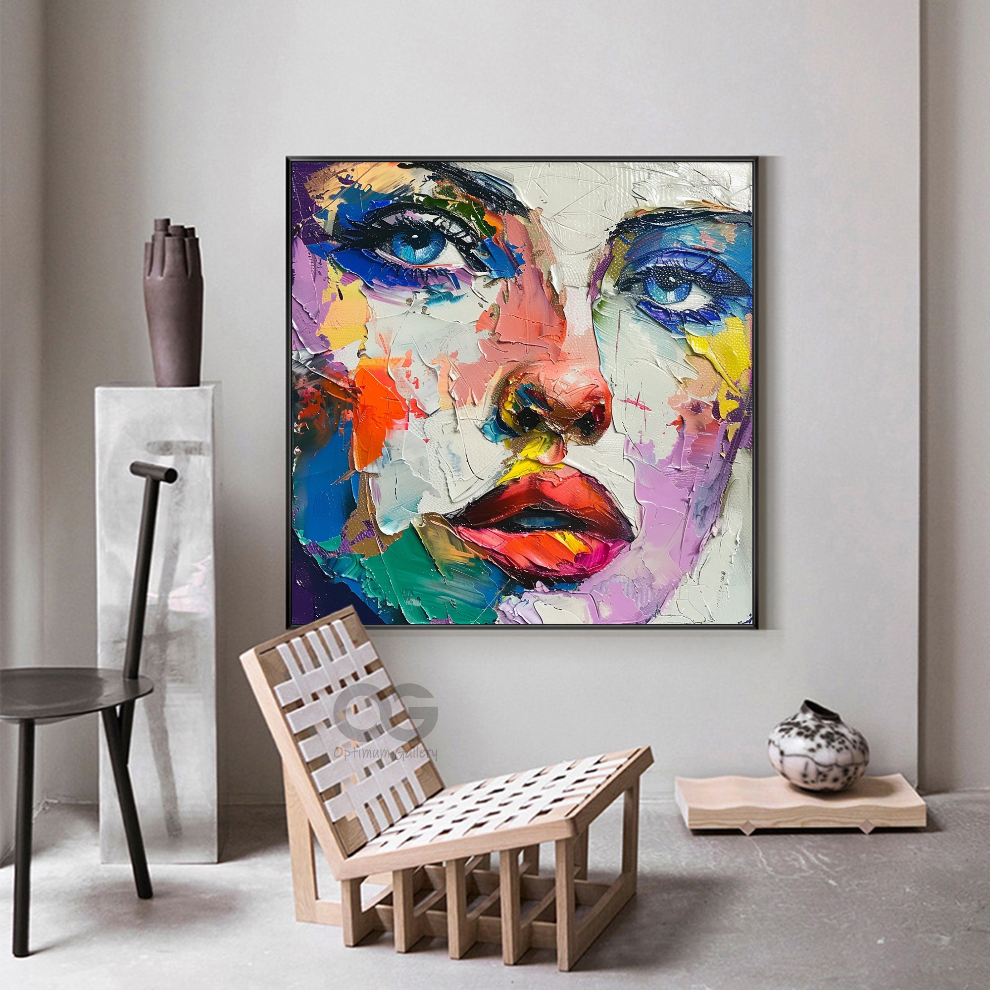 抽象的な女性の顔の絵画、キャンバスに油彩、手作りのアート - Etsy 日本