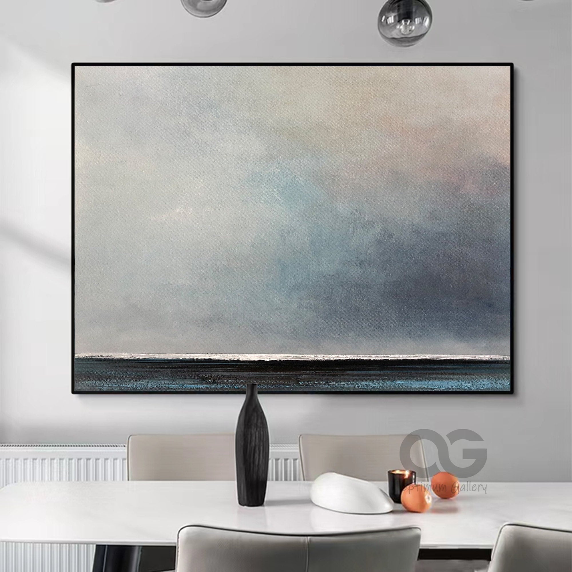 Large Sea Abstract Painting ｜ Ocean & Sky, Original (36x48, Living Room Art)