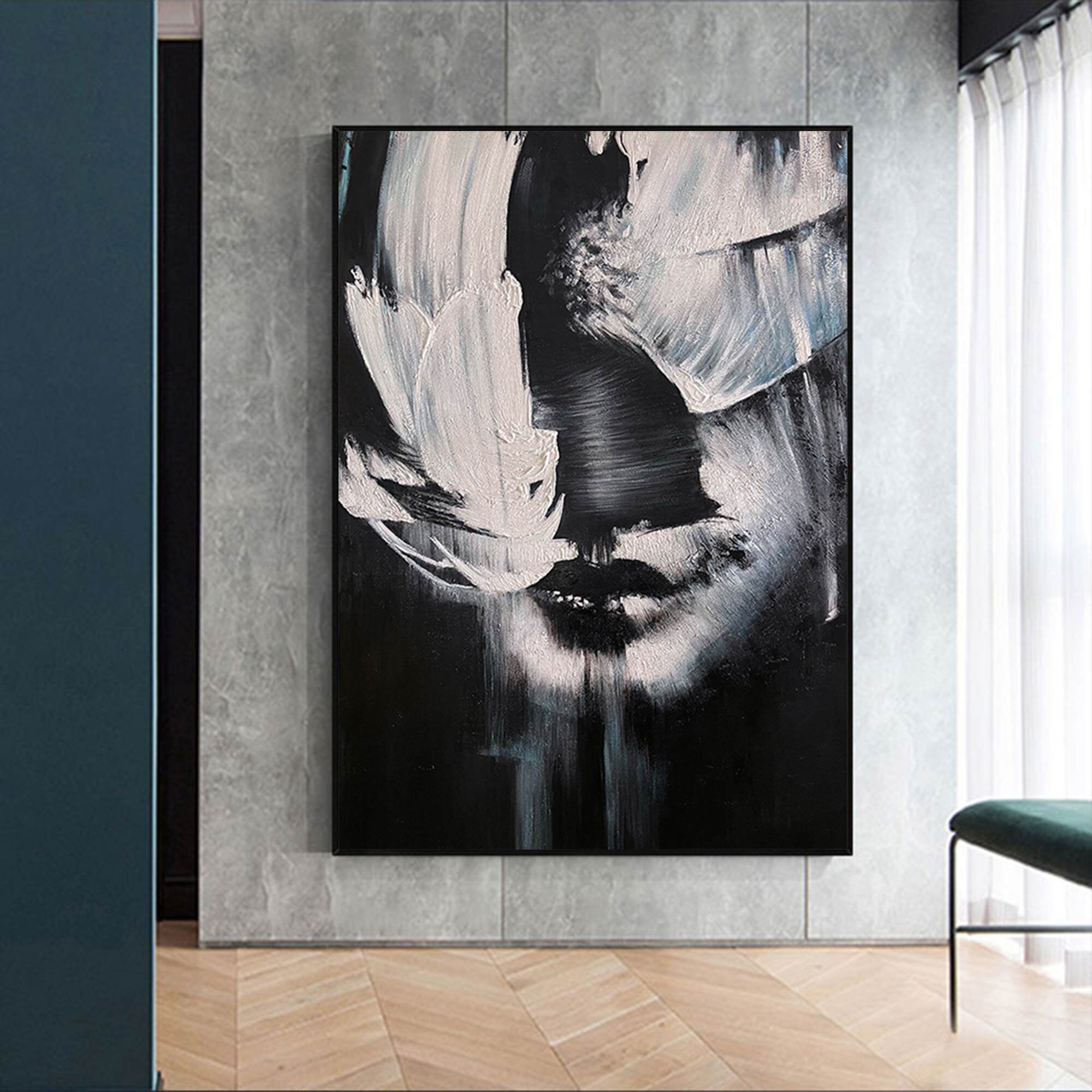 Black and White Painting Large Abstract Lady Painting Woman Face ...