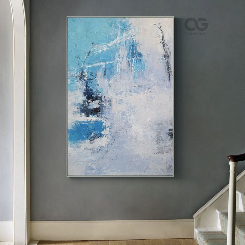 Large Blue Abstract Painting on Canvas Original Blue and White Etsy