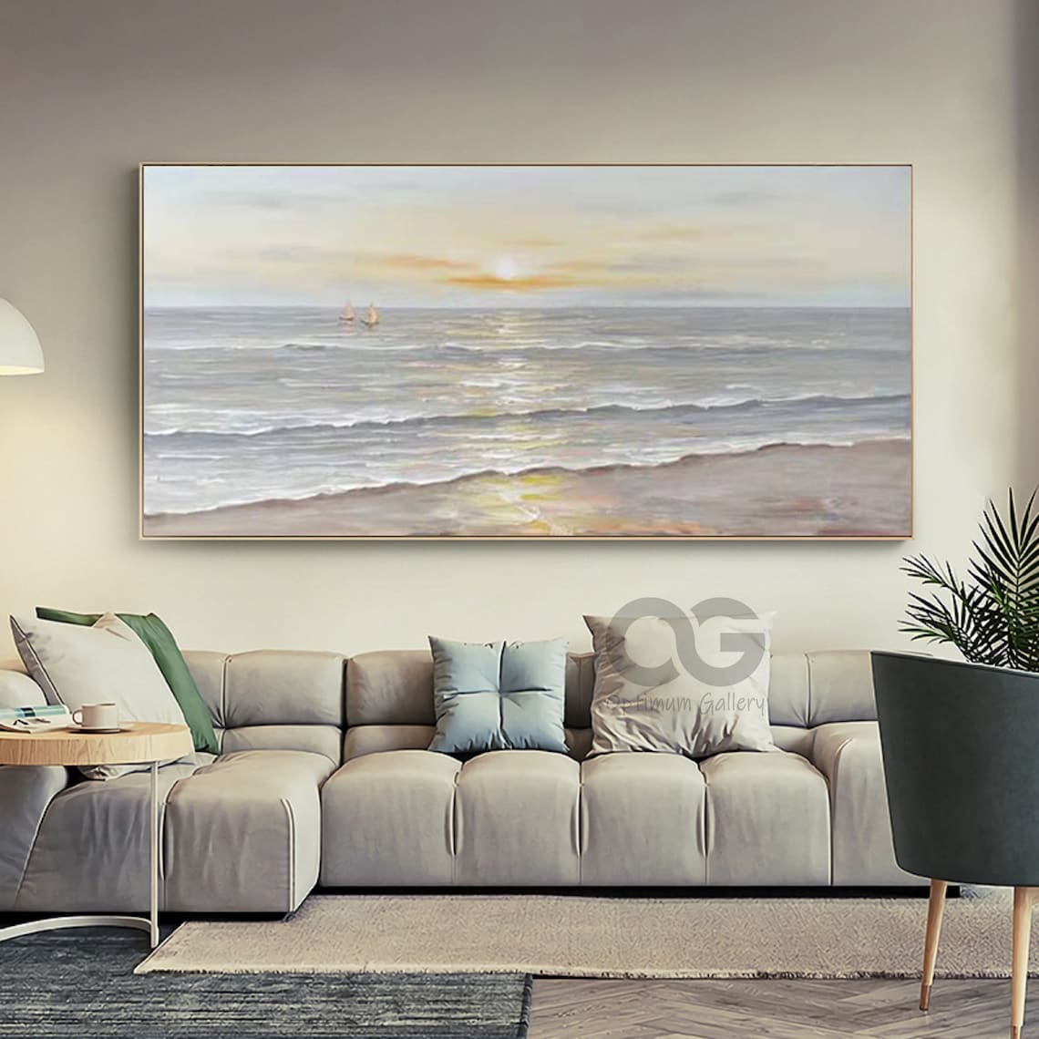 Large Ocean Sunset Painting on Canvas Textured Ocean Painting Beach ...