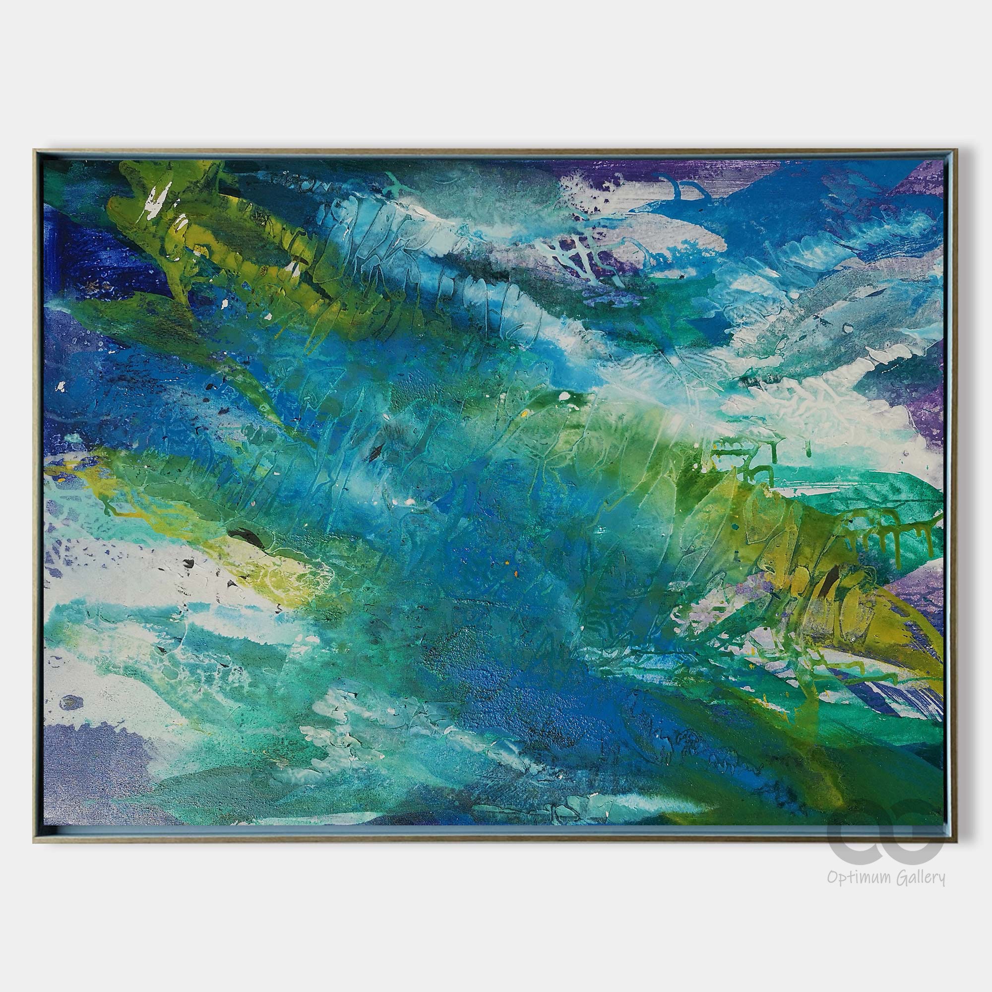 Original Blue And Green Abstract Painting On Canvas Large Etsy