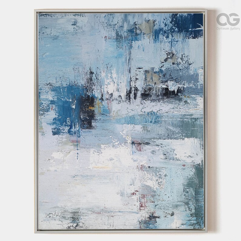 Large Abstract Beach Painting on Canvas Acrylic Blue and White Etsy