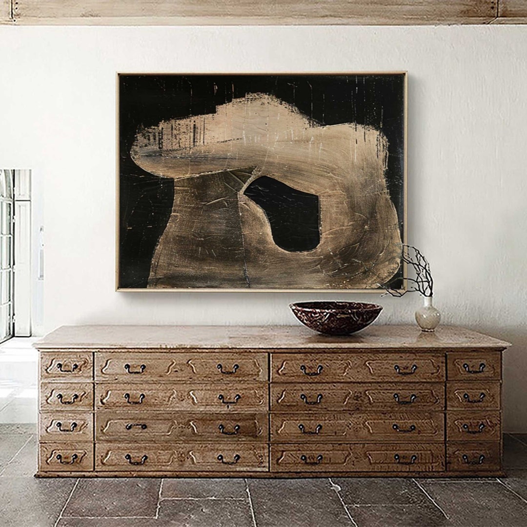 Large Black Textured Wall Art Brown Black Minimalist Painting Wabi-sabi ...