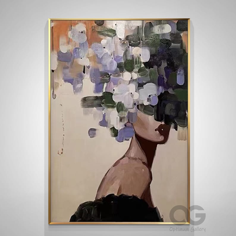 Large Faceless Portrait Painting Abstract Lady