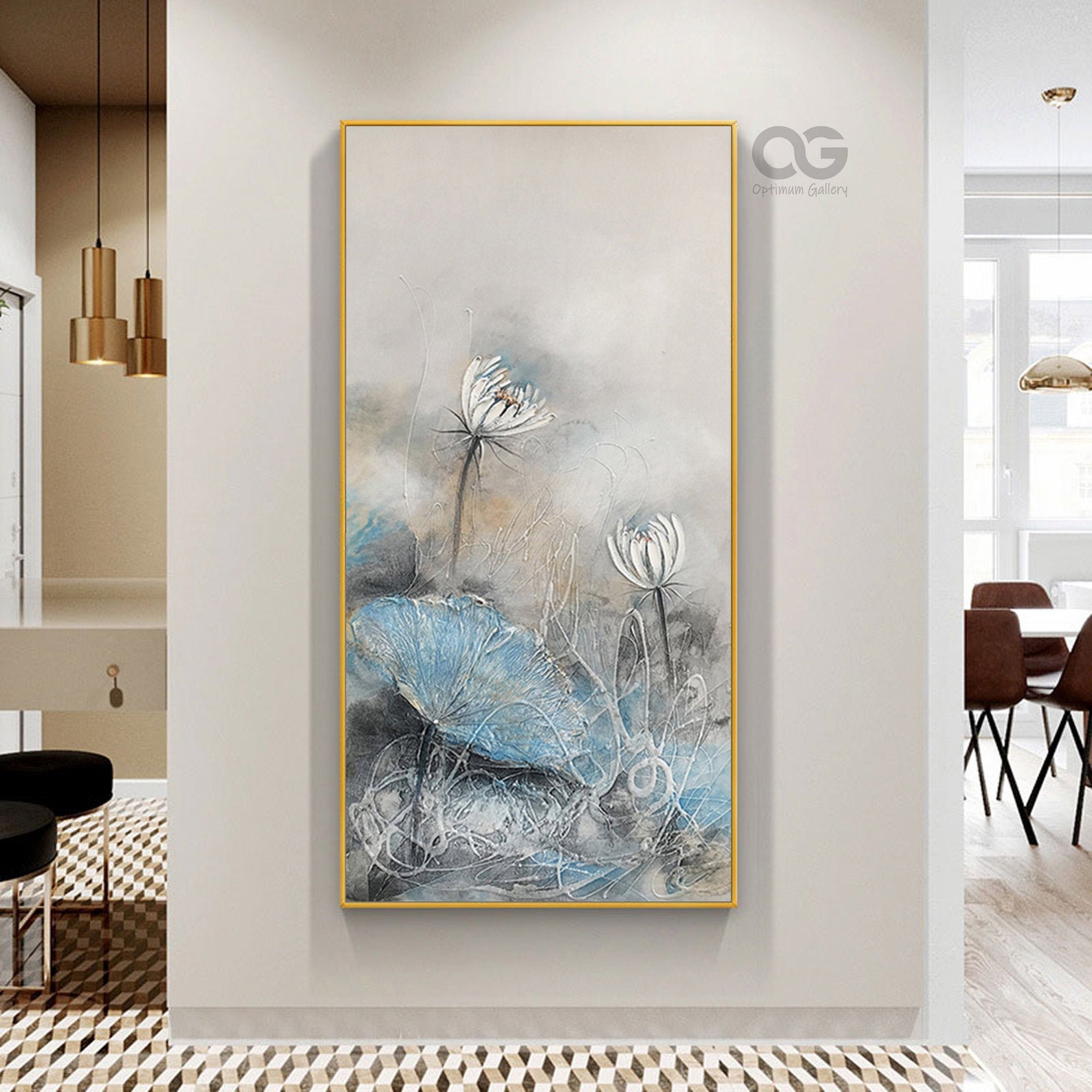 Original Modern Lotus Flower Painting Acrylic Large White - Etsy