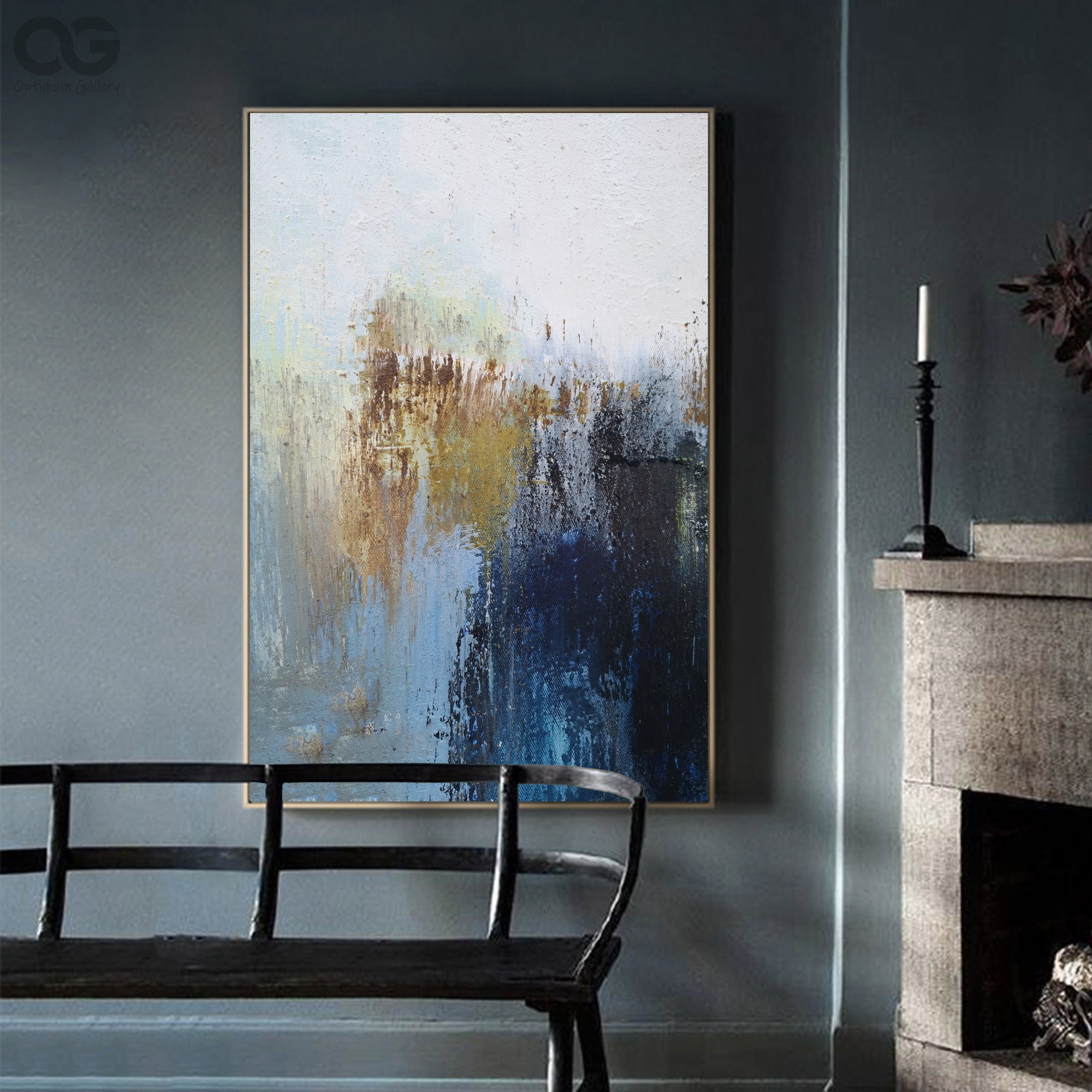 Original Blue And Brown Abstract Framed Wall Art Large Modern Etsy